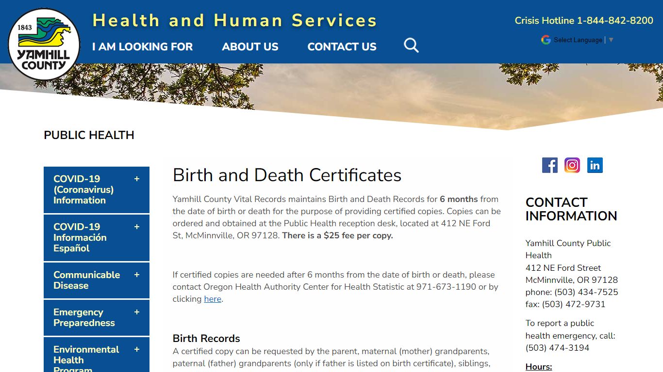 Birth and Death Certificates | Yamhill County Oregon Health and Human ...